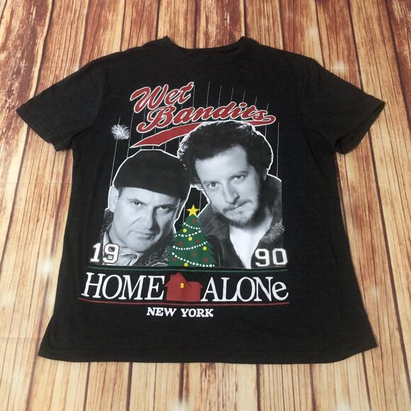 Home Alone Wet Bandits Harry And Marv Wanted Mens Gray Shirt Sz Medium Christmas - Picture 1 of 6